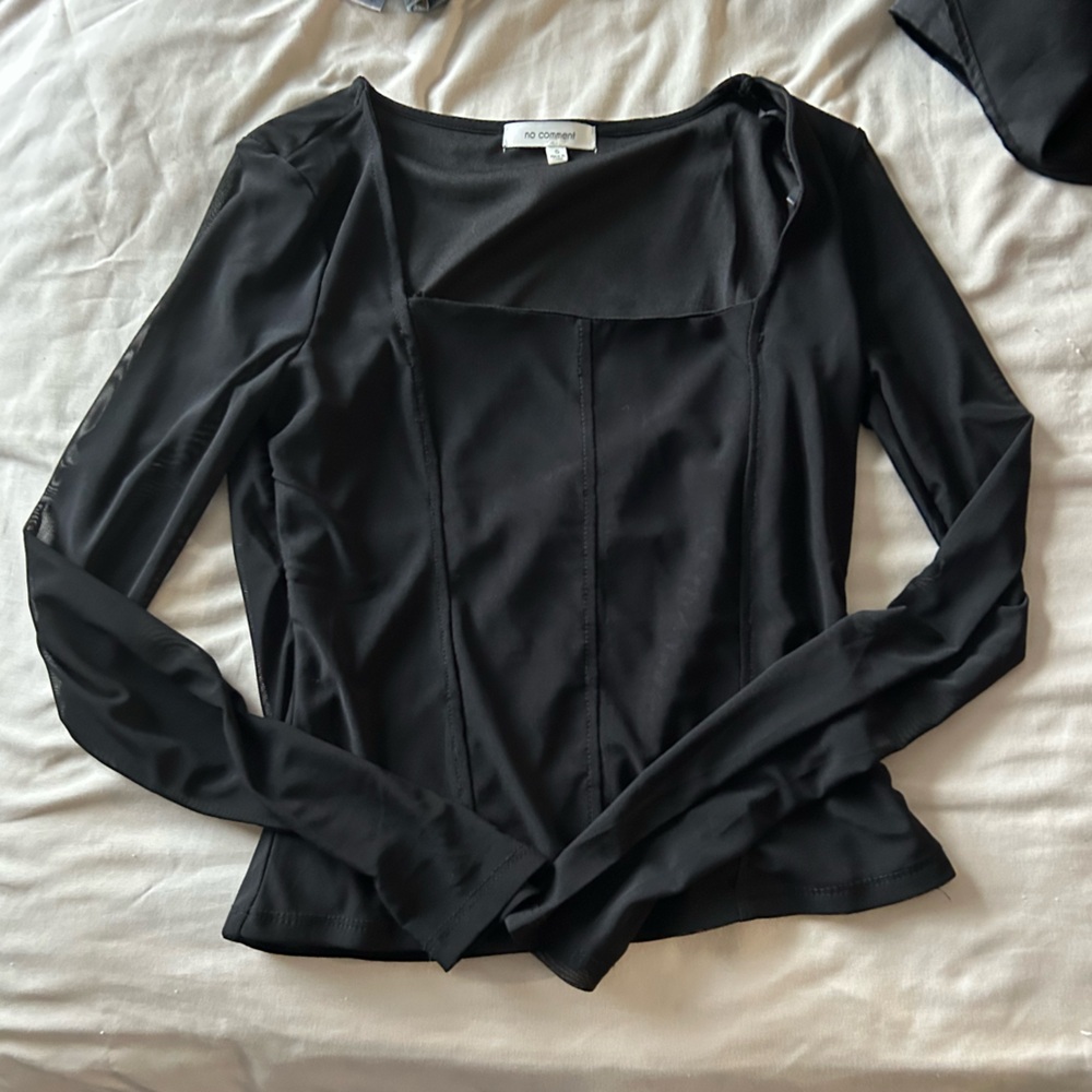 Black Mesh Long Sleeve Top